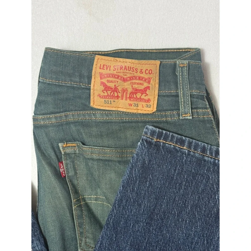 Levi's 511 Slim Fit Jeans Bundle Mens 31x32 Dark Indigo Blue & Blue Green‎ 2pk
